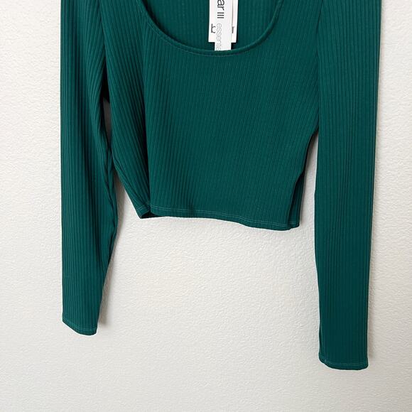 [Bar III] Forest Green Rib Knit Bodycon Scoop Neck Long Sleeve Shirt NWT Size XL - Picture 5 of 9